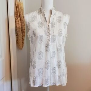 Old Navy Sequin Paisley Sleeveless Top - Mandarin Collar - White Gray - Small